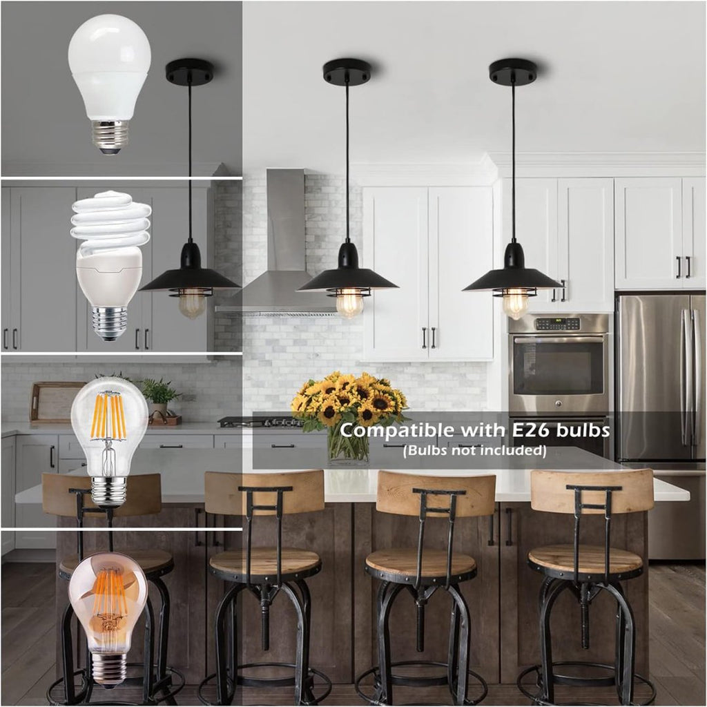 Farmhouse Vintage Pendant Light Black Fixture Pendant Lights With Spring Frame Adjustable Metal Hanging Lamp For Kitchen Island Dining Room Bedroom Living Room Barn Entryy,E26