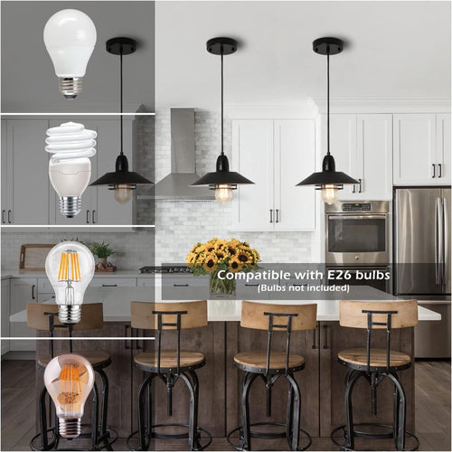 Farmhouse Vintage Pendant Light Black Fixture Pendant Lights With Spring Frame Adjustable Metal Hanging Lamp For Kitchen Island Dining Room Bedroom Living Room Barn Entryy,E26