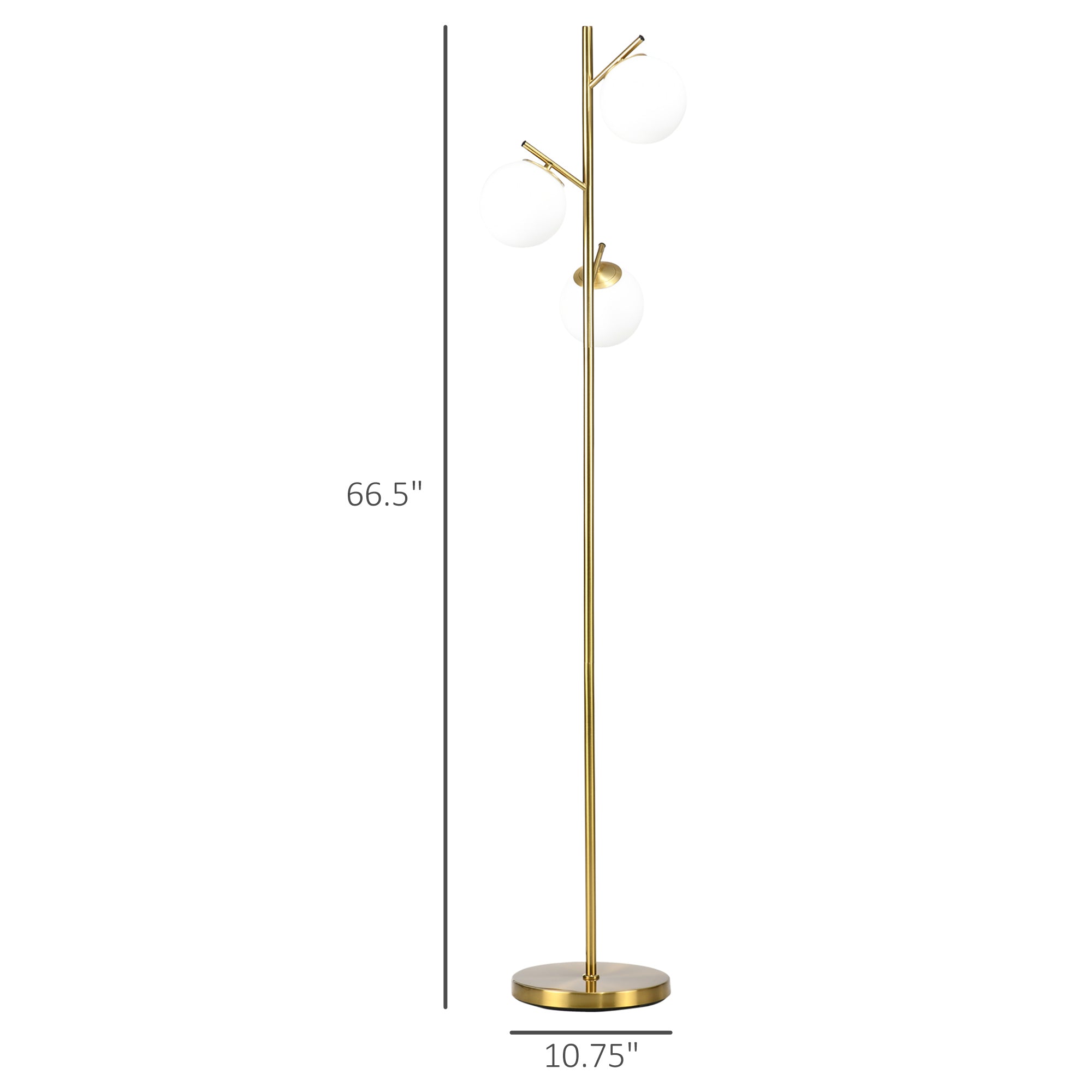 Modern 3-Light Floor Lamp for Living Room, Tree Standing Lamp with Globe Lampshades, 10.75"x10.75"x66.5", Gold