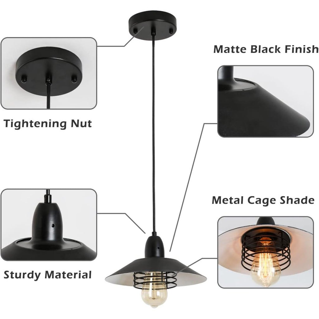 Farmhouse Vintage Pendant Light Black Fixture Pendant Lights With Spring Frame Adjustable Metal Hanging Lamp For Kitchen Island Dining Room Bedroom Living Room Barn Entryy,E26