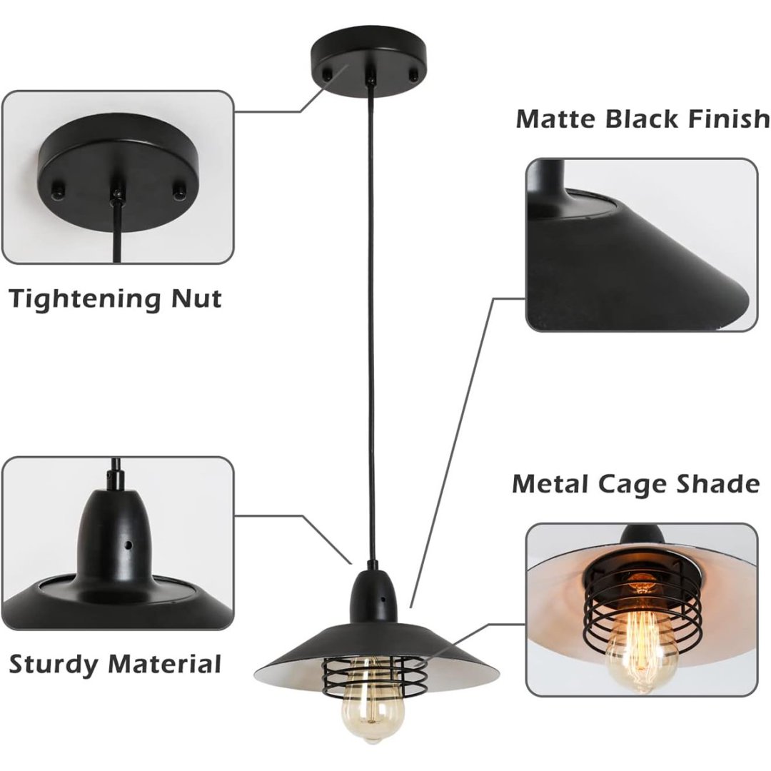 Farmhouse Vintage Pendant Light Black Fixture Pendant Lights With Spring Frame Adjustable Metal Hanging Lamp For Kitchen Island Dining Room Bedroom Living Room Barn Entryy,E26