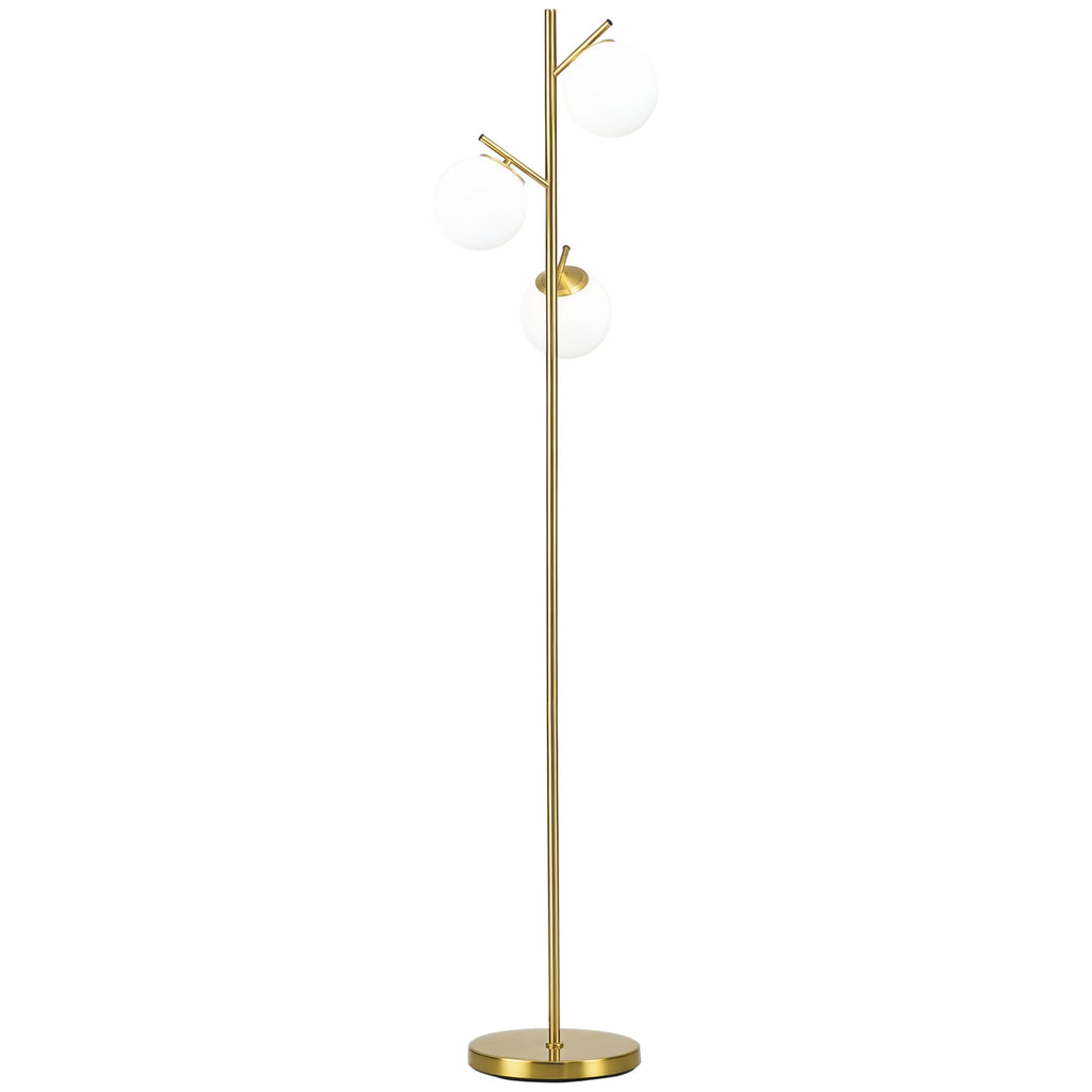 Modern 3-Light Floor Lamp for Living Room, Tree Standing Lamp with Globe Lampshades, 10.75"x10.75"x66.5", Gold