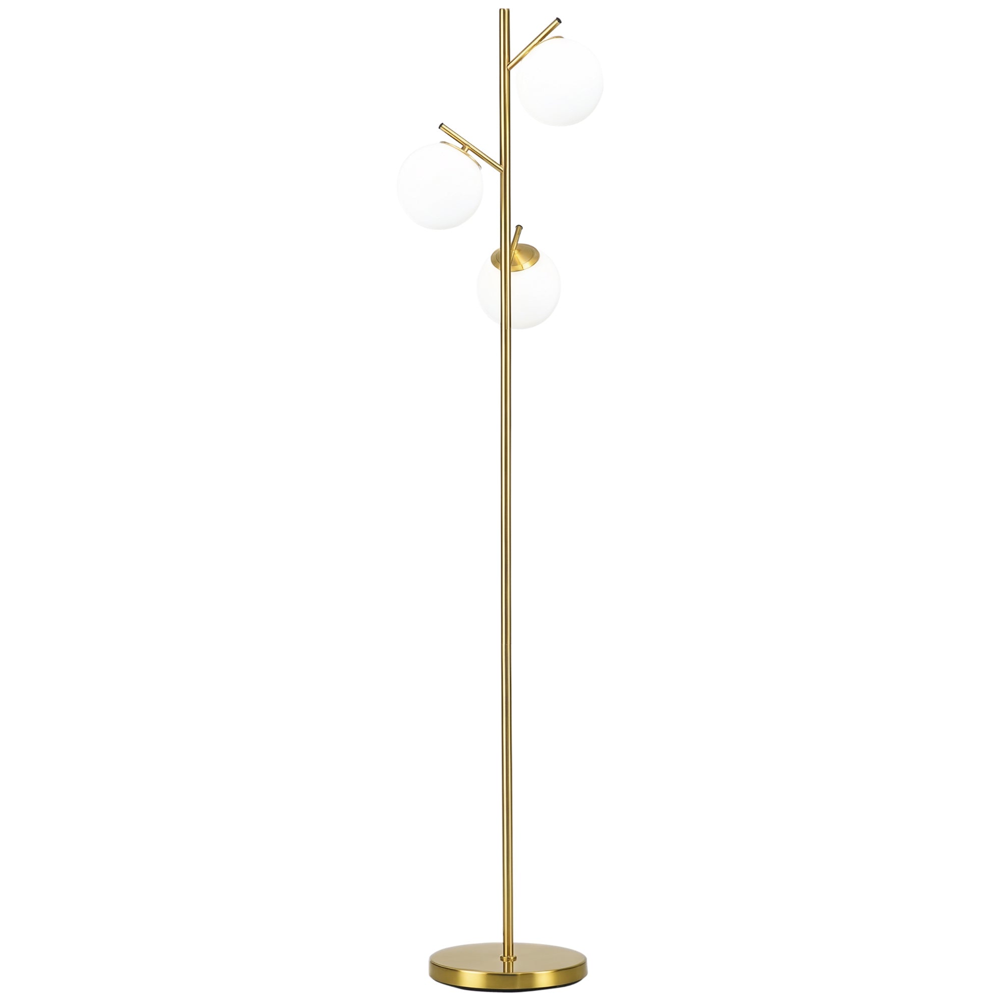 Modern 3-Light Floor Lamp for Living Room, Tree Standing Lamp with Globe Lampshades, 10.75"x10.75"x66.5", Gold